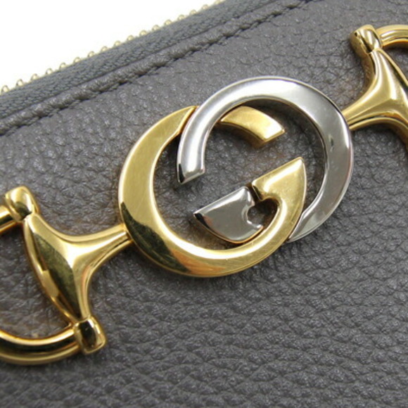 GUCCI Grey Leather Interlocking G Horsebit Round Long Wallet 570661 - Picture 7 of 9